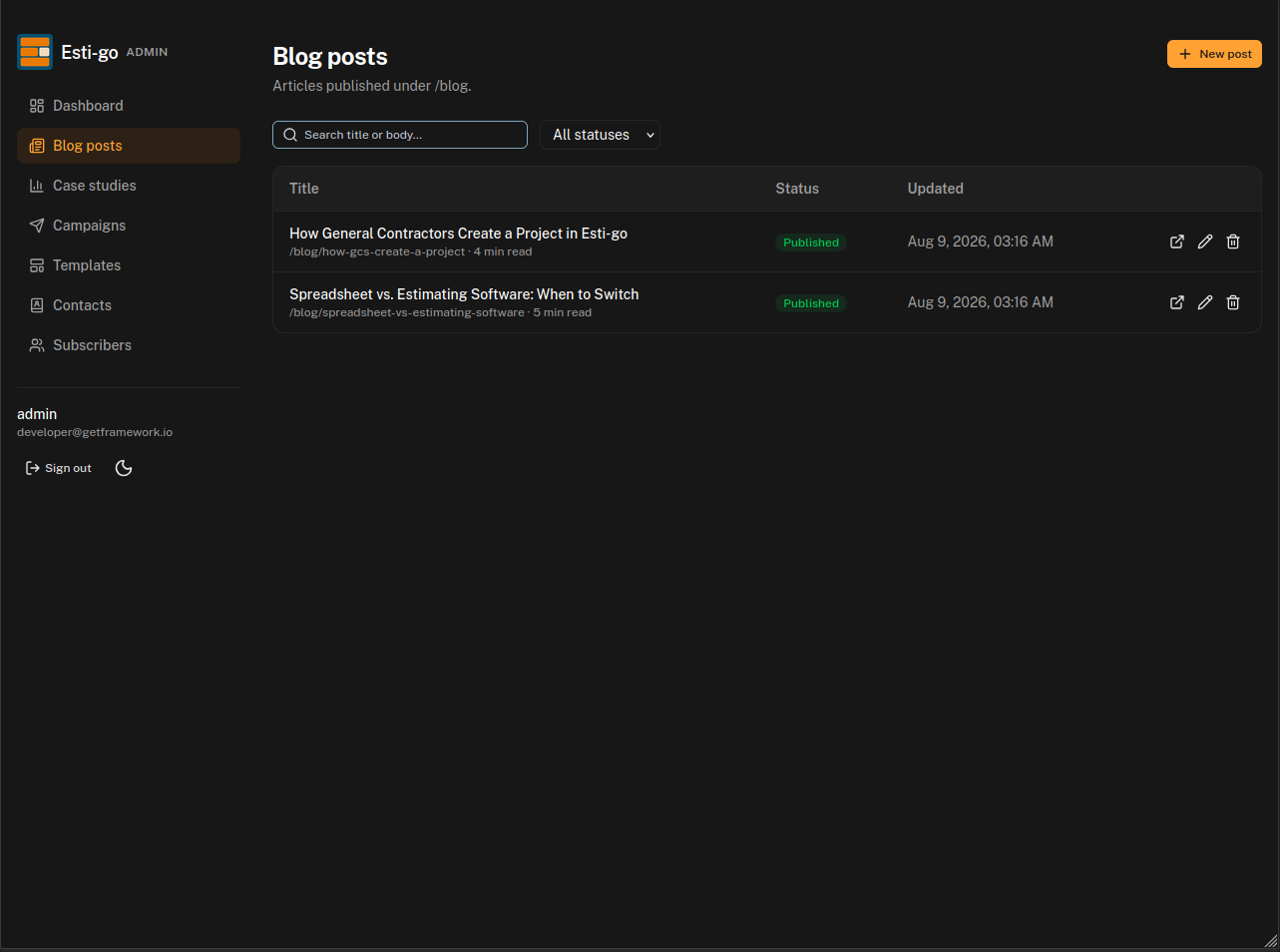 Esti-Go Marketing CMS blog posts