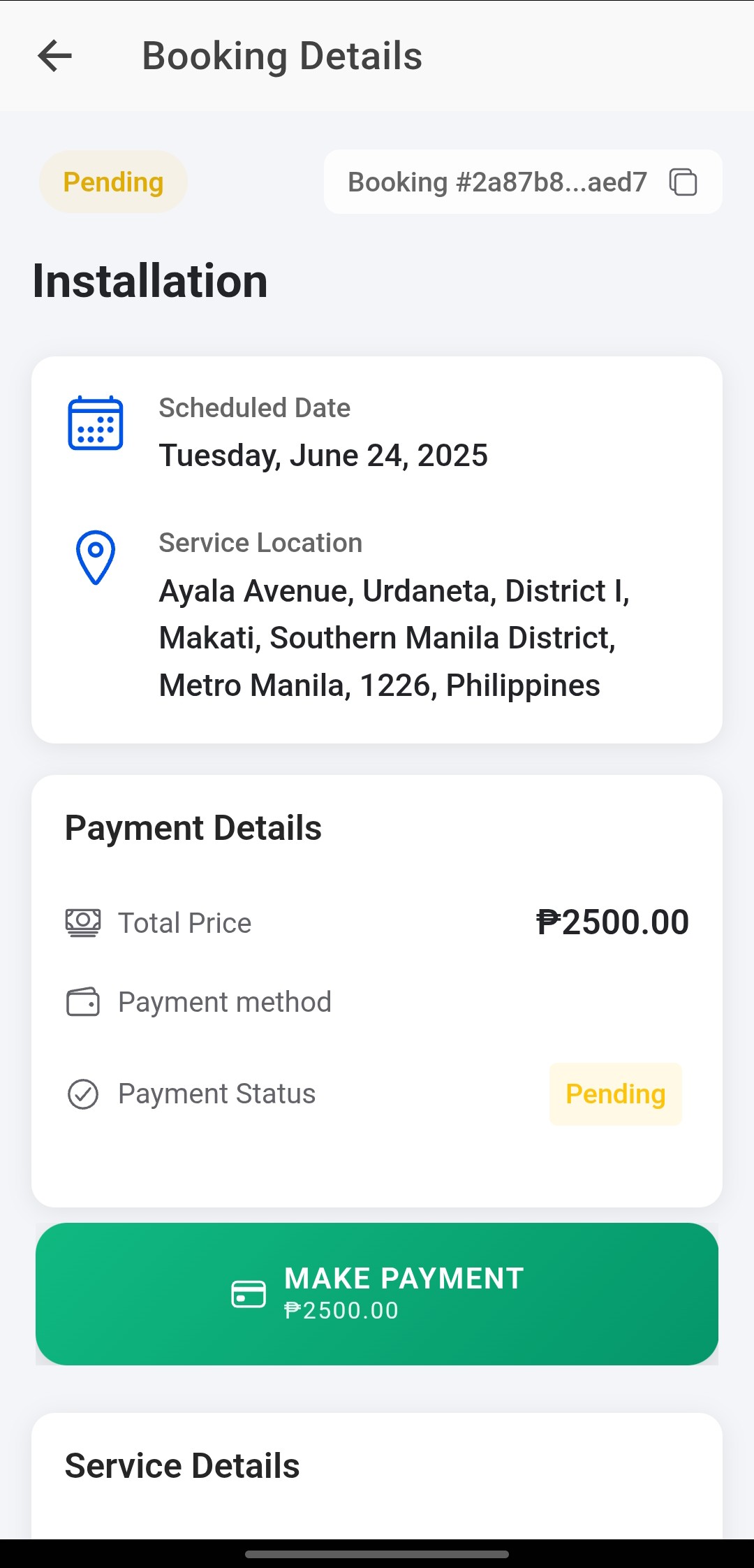 Booking Details Top