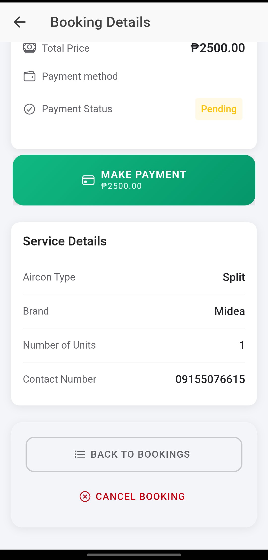 Booking Details Bottom