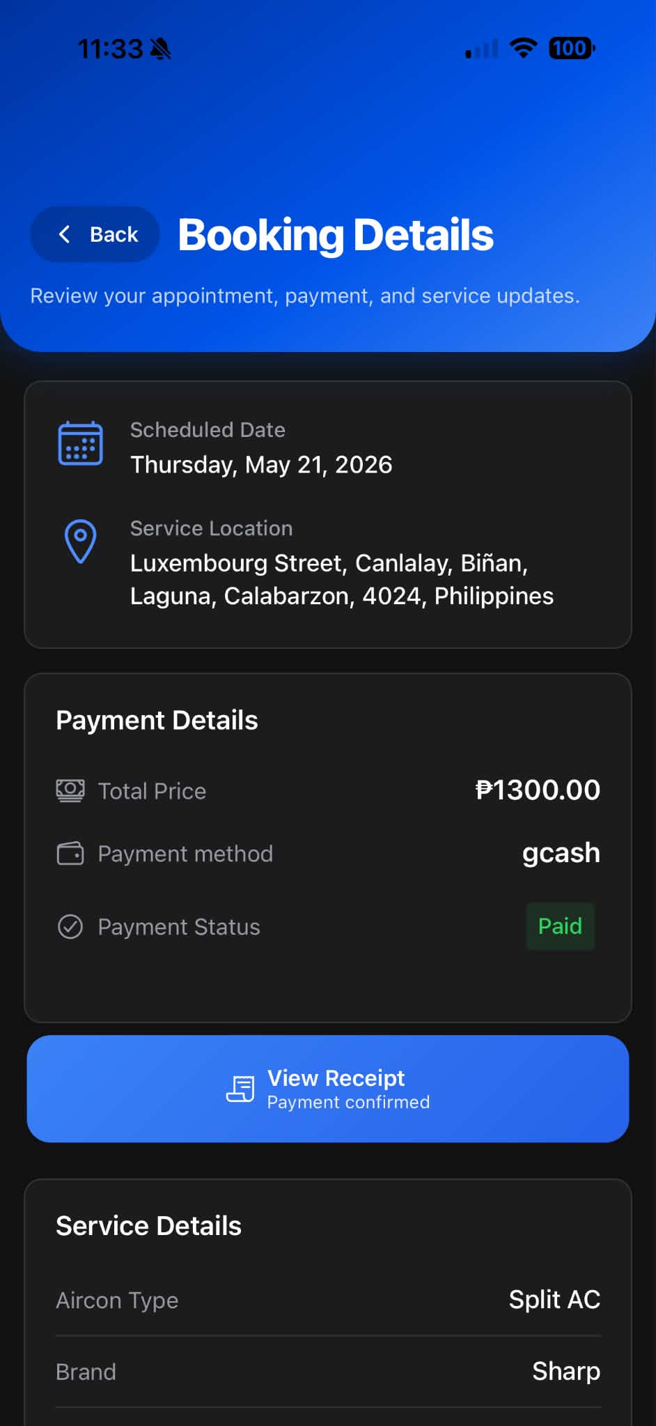 Happy Aircon booking details part 2
