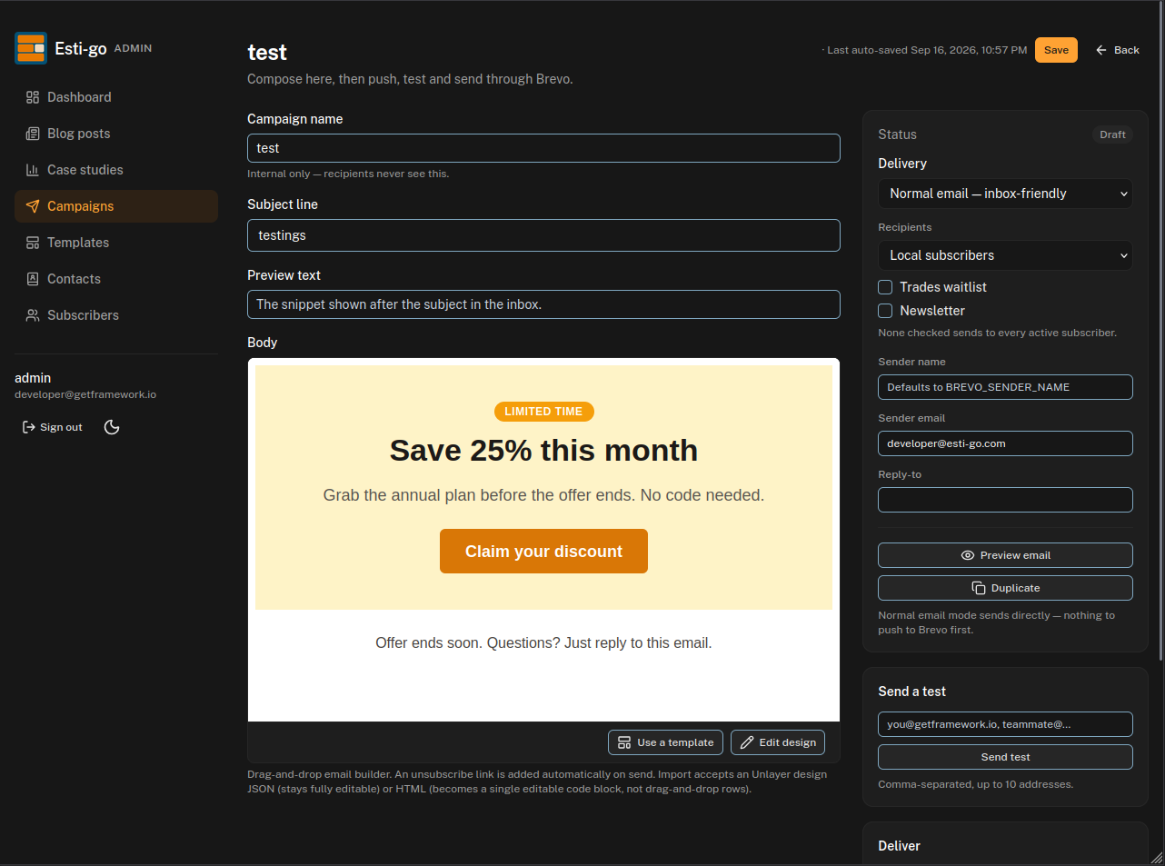 Esti-Go Marketing CMS campaign edit