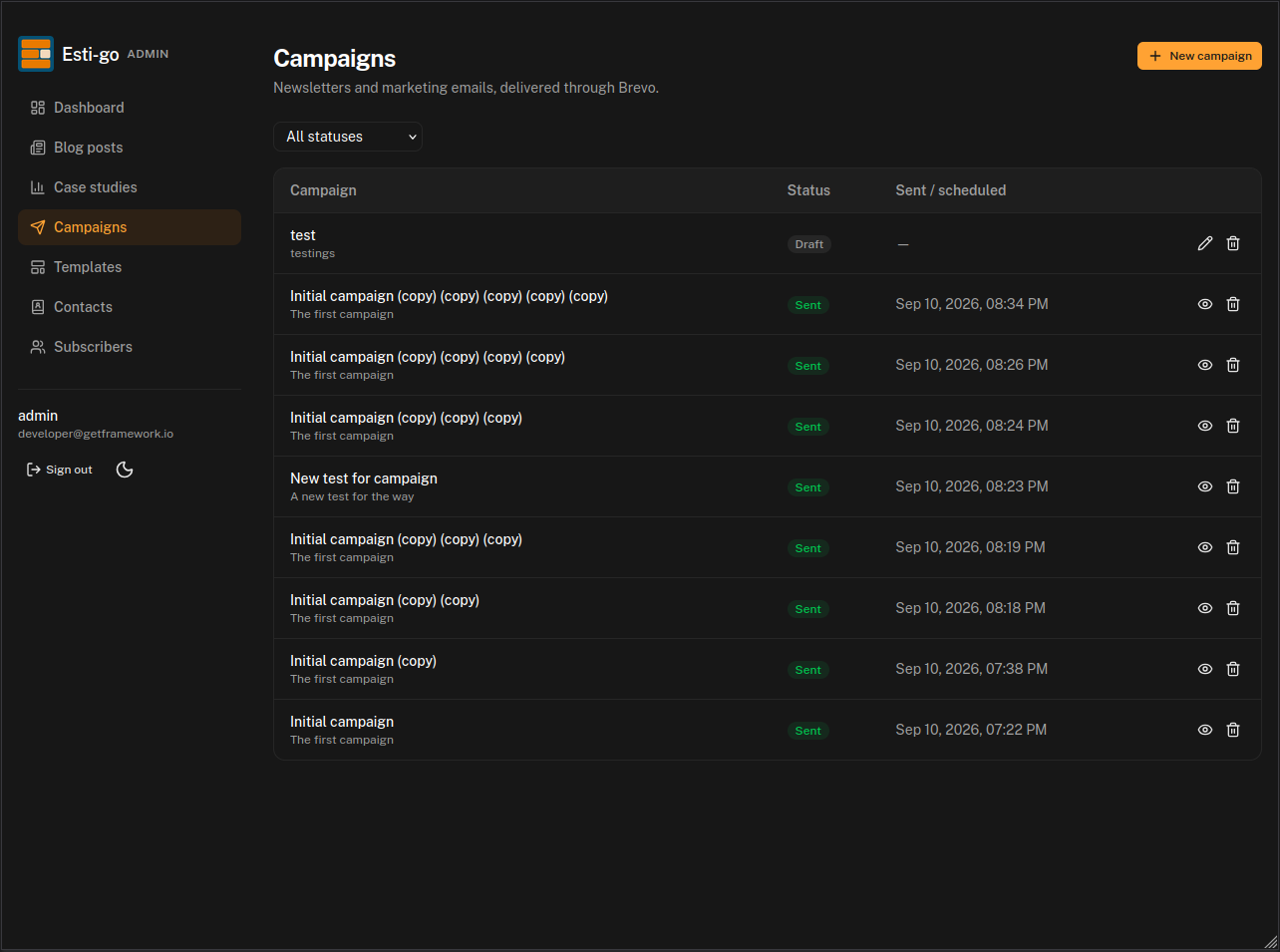 Esti-Go Marketing CMS campaign list
