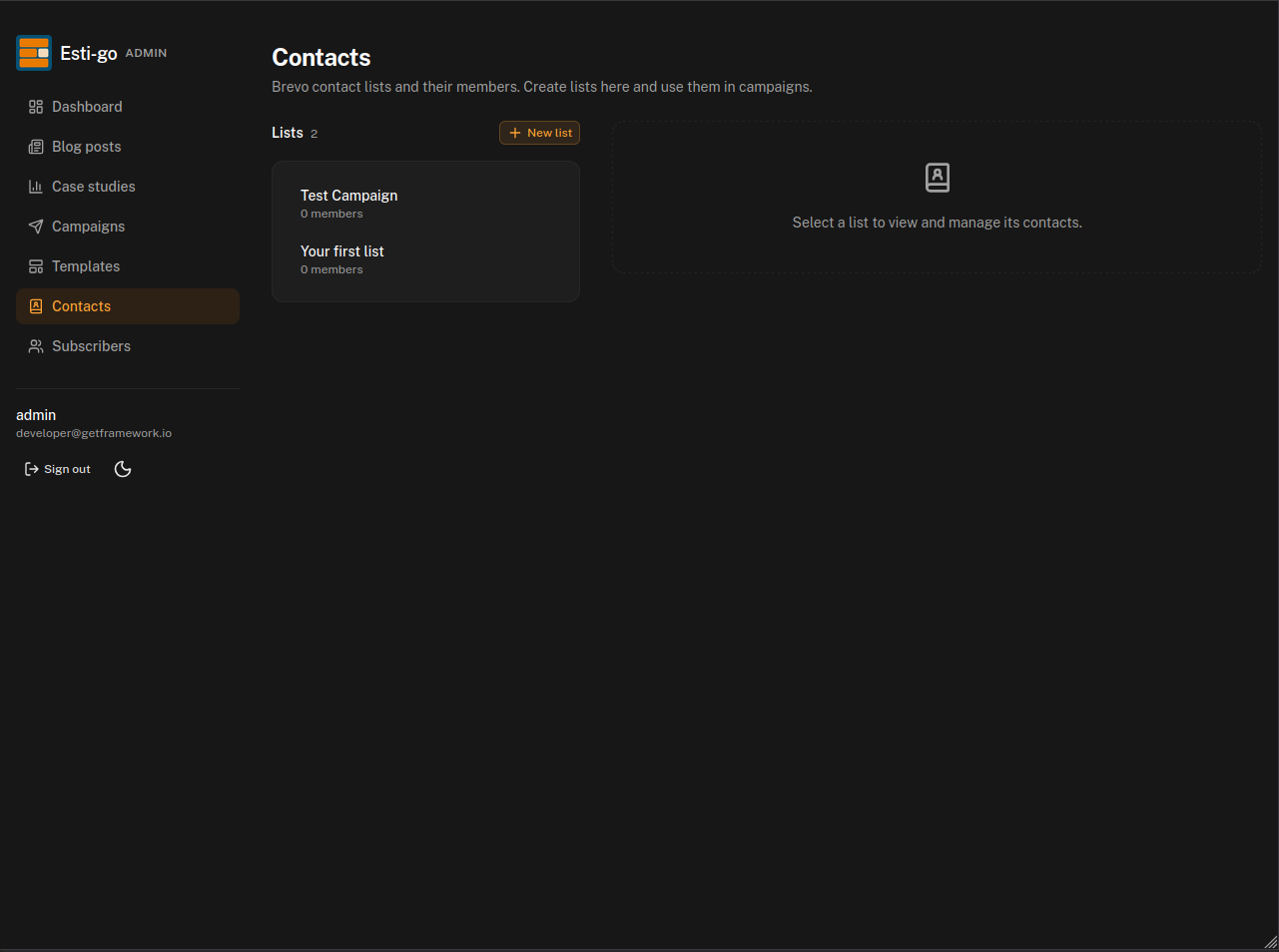 Esti-Go Marketing CMS contacts list