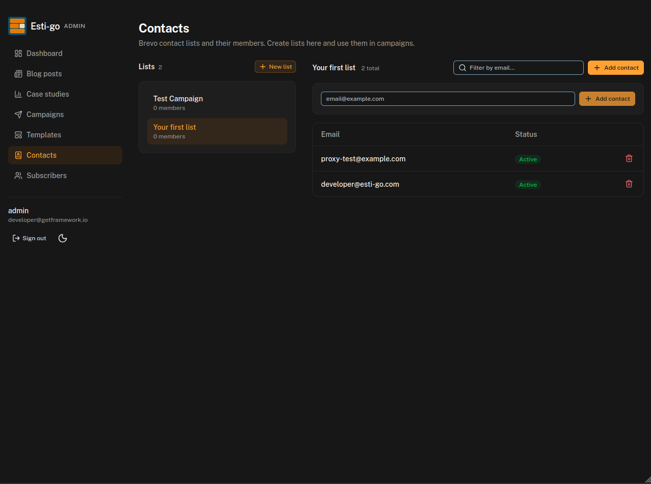 Esti-Go Marketing CMS edit contacts