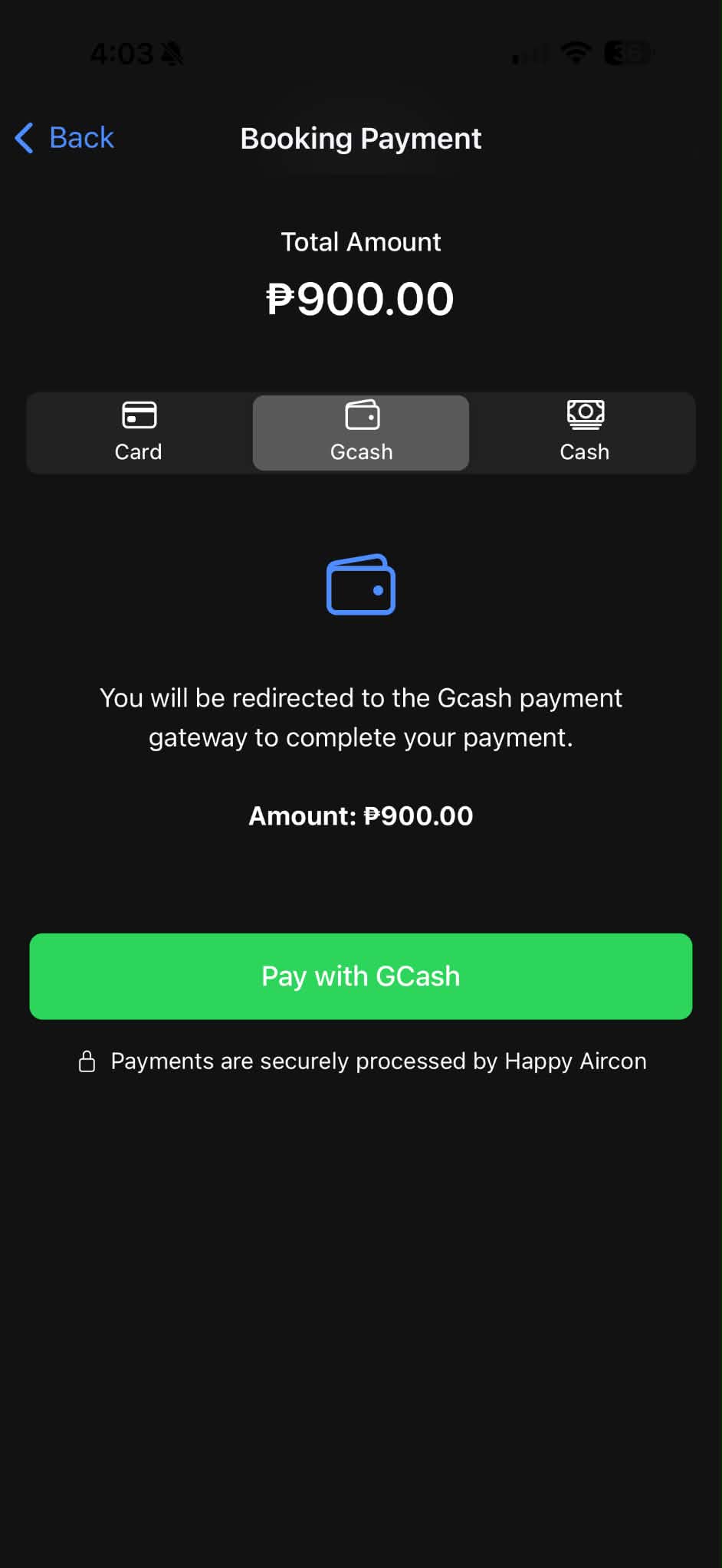 Happy Aircon GCash payment