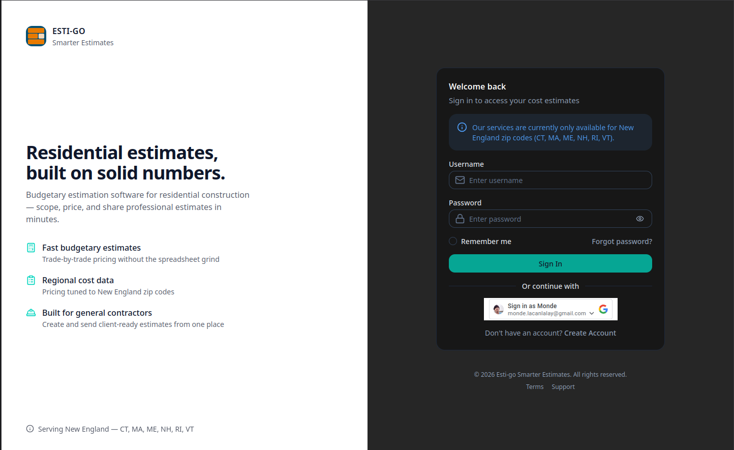 Esti-Go login page
