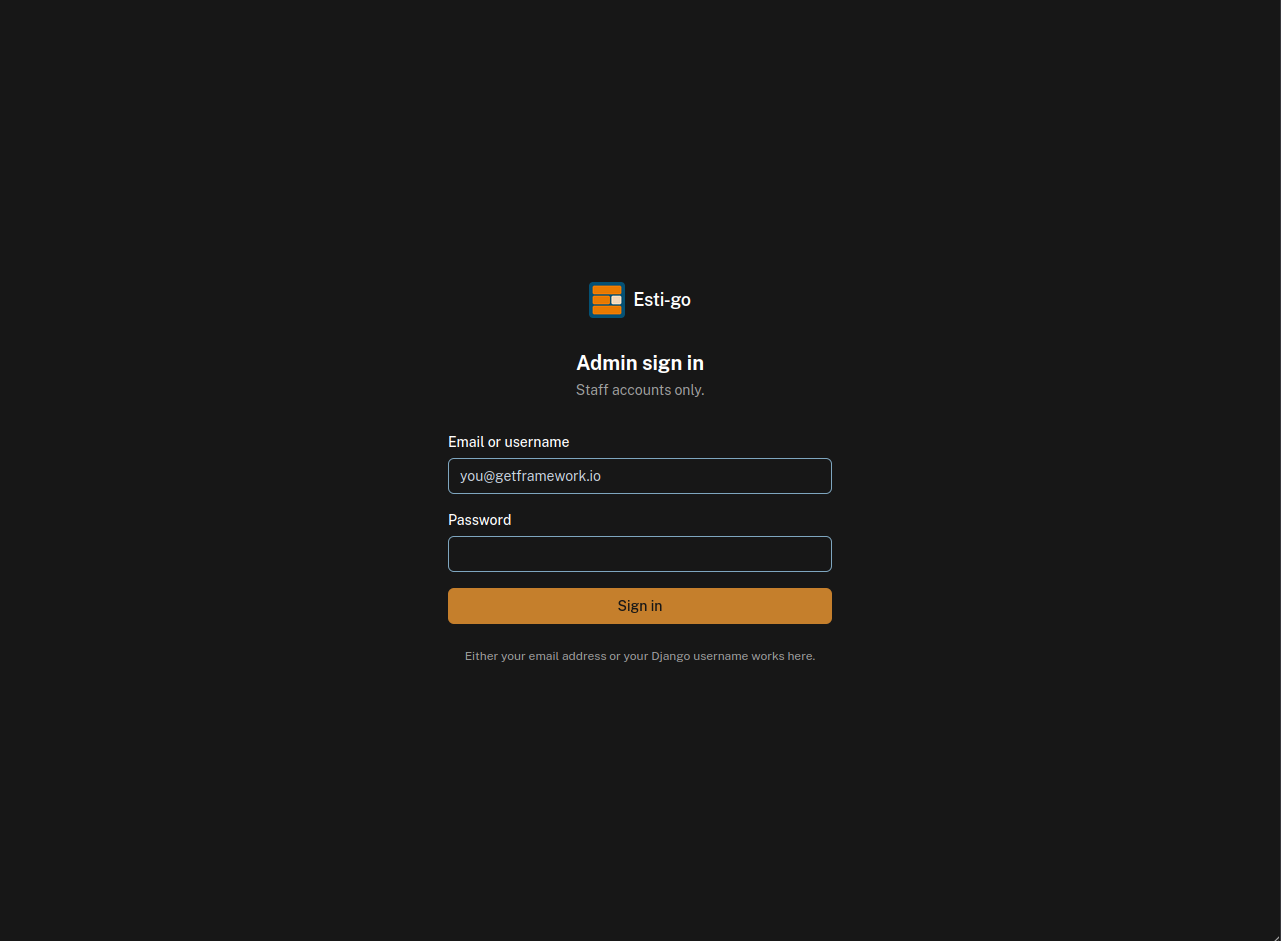 Esti-Go Marketing CMS login page