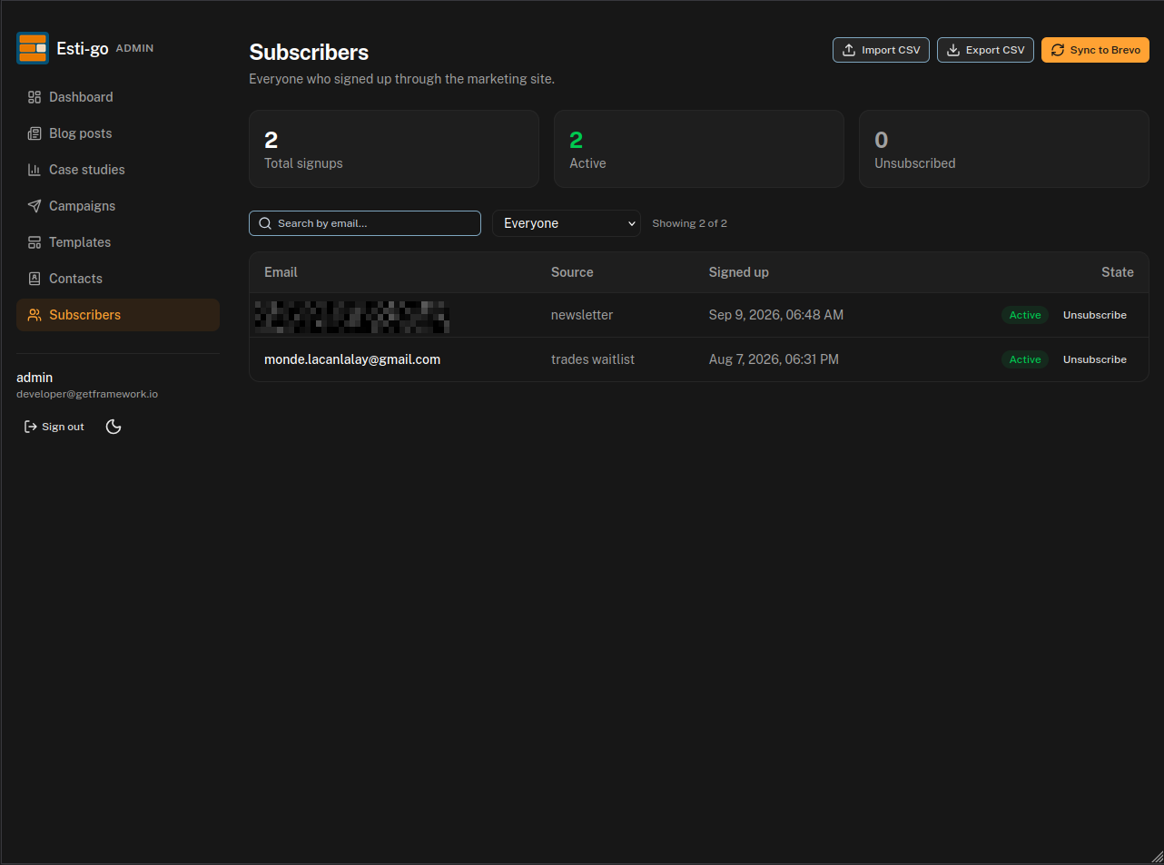 Esti-Go Marketing CMS subscribers list