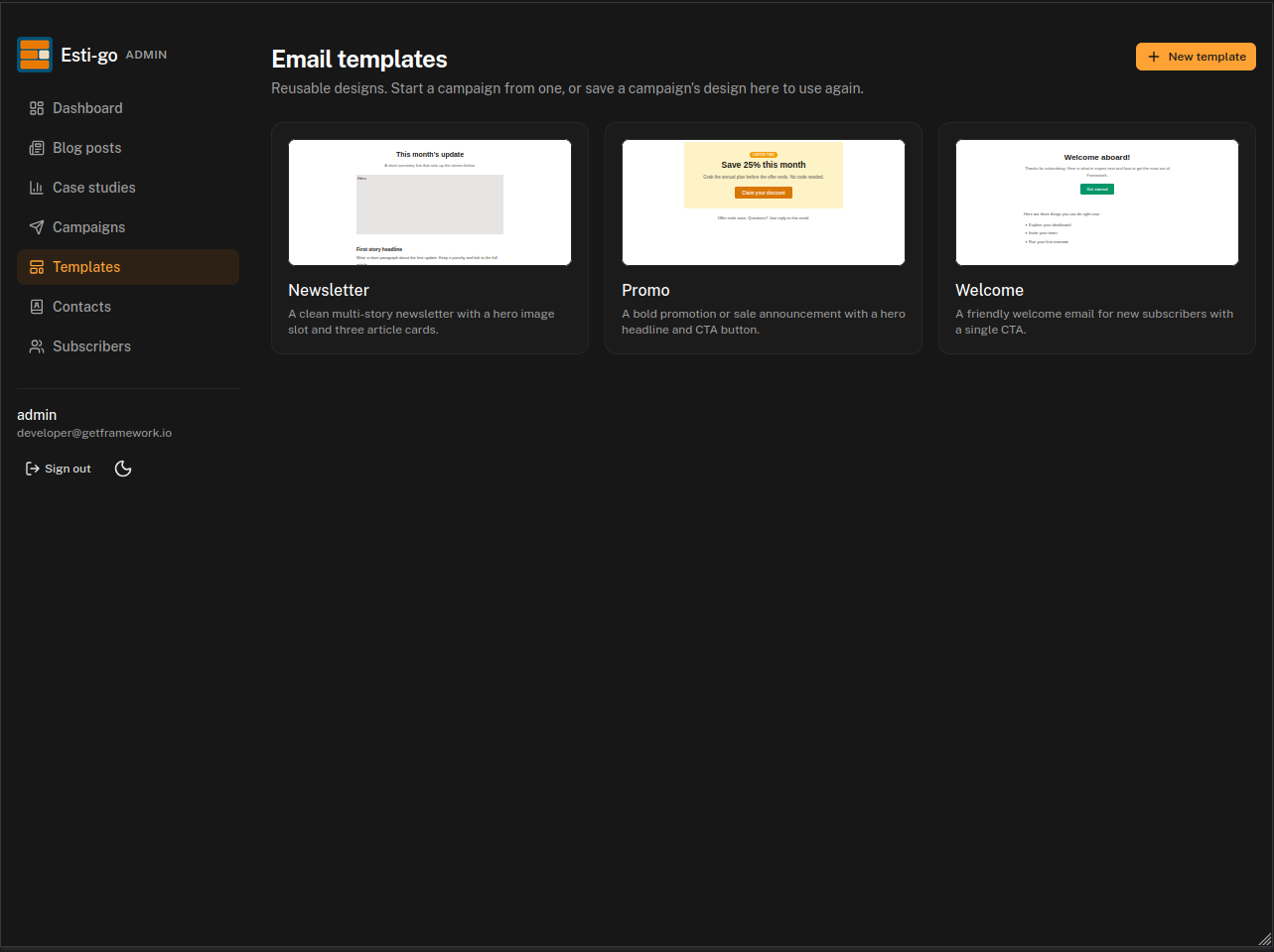 Esti-Go Marketing CMS templates list